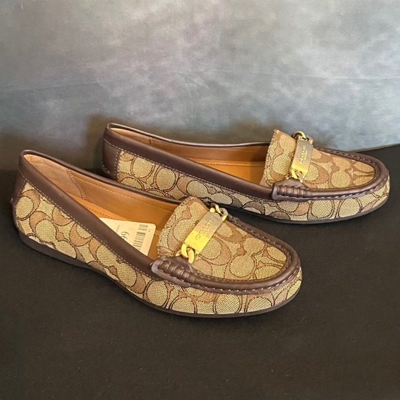 Coach Shoes - Coach Signature C Monogram Loafers Brown Gold Chain Women's Size 7